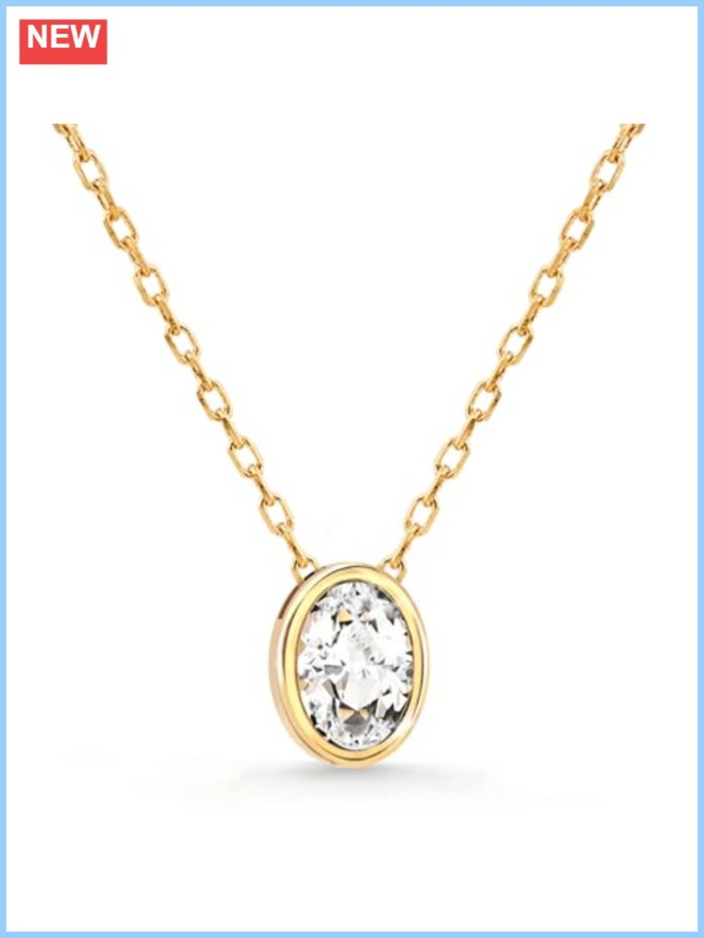 18K Gold Plated Bezel Pendant Necklace Cubic Zirconia Adjustable Chain